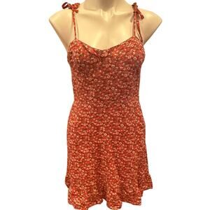 Forever 21 Red Floral Mini Dress sz M Floral Print Sun Dress